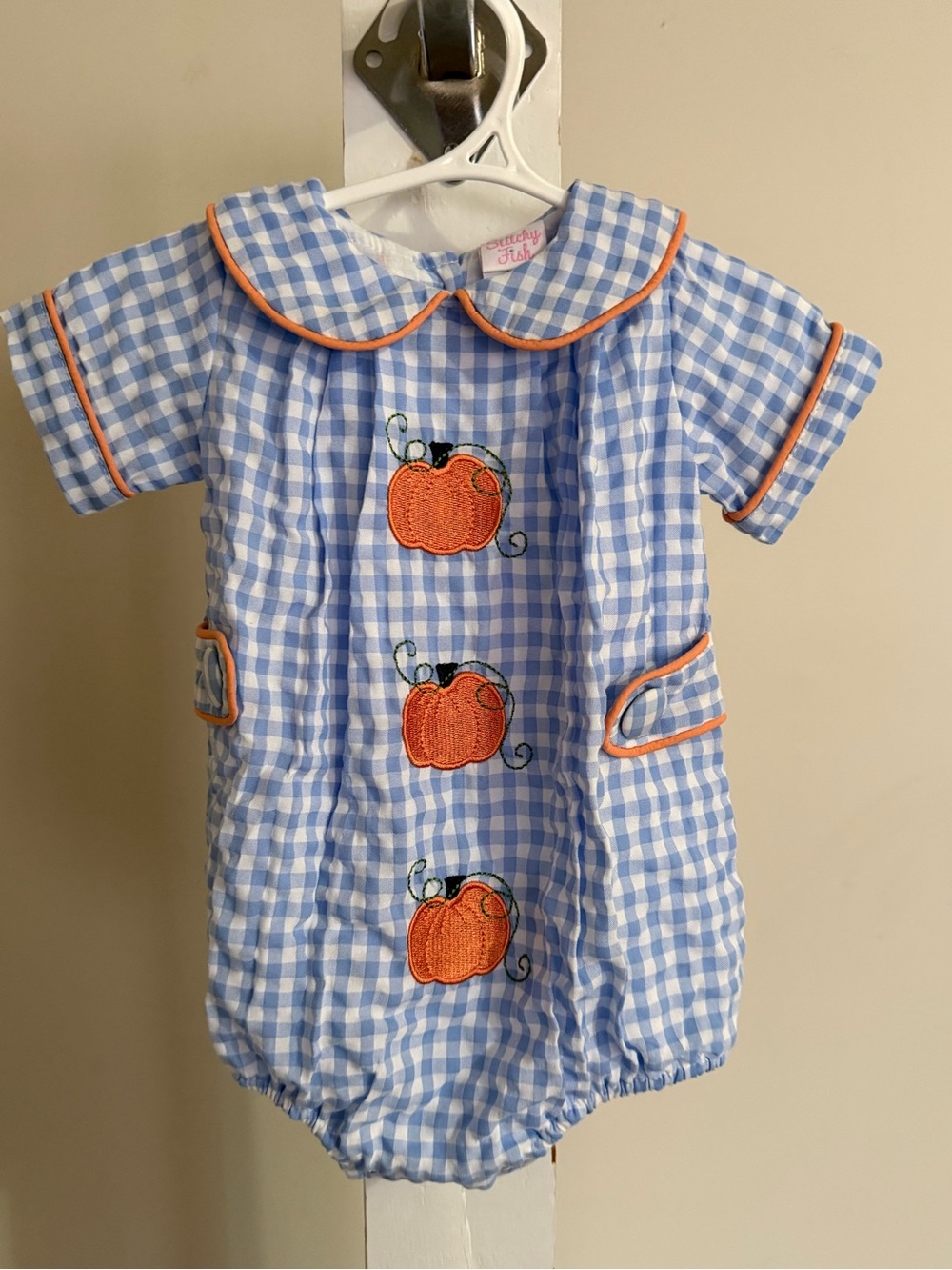 Stitchy Fish Gingham Pumpkin Bubble Romper